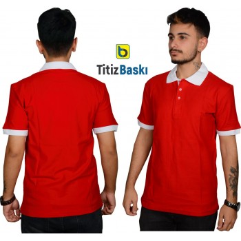Kırmızı Polo Yaka Tişört Beyaz Yakalı
