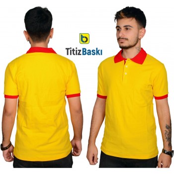 Sarı Polo Yaka Tişört - Kırmızı Yakalı