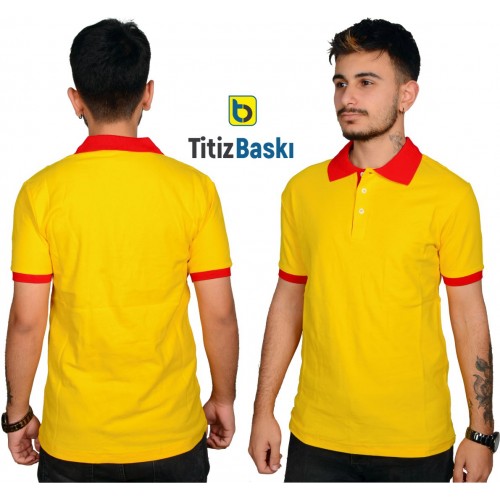 Sarı Polo Yaka Tişört - Kırmızı Yakalı Sarı Polo Yaka Tişört - Kırmızı Yakalı