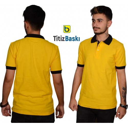 Sarı Polo Yaka Tişört Siyah Yakalı Sarı Polo Yaka Tişört Siyah Yakalı