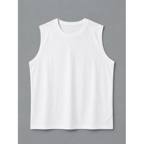 Beyaz Sıfır Yaka Kolsuz  T-shirt 