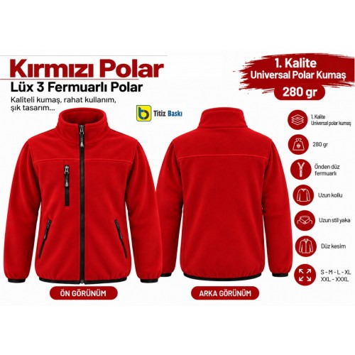 Kırmızı Polar Mont Üç Fermuarlı Kırmızı Polar Mont Üç Fermuarlı