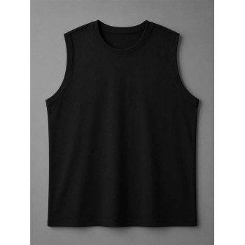 Siyah Sıfır Yaka Kolsuz  T-shirt 