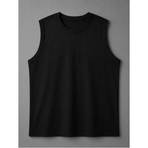 Siyah Sıfır Yaka Kolsuz  T-shirt 