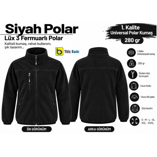Siyah Polar Mond 3 fermuarlı Siyah Polar Mond 3 fermuarlı