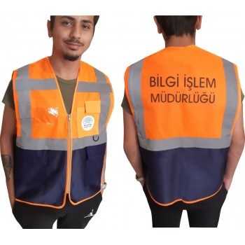 Turuncu Lacivert Parçalı Mühendis Yeleği