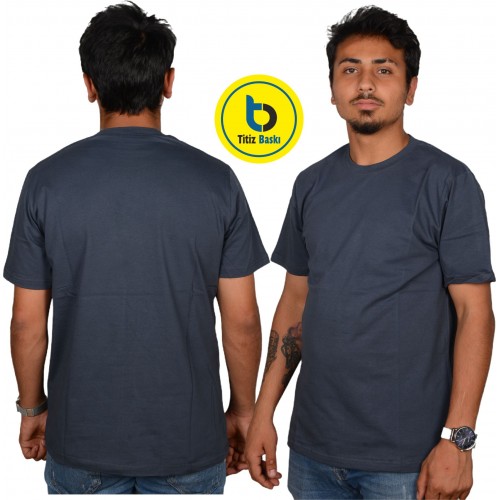 Füme Antrasit Gri Bisiklet Yaka T-shirt Füme Antrasit Gri Bisiklet Yaka T-shirt
