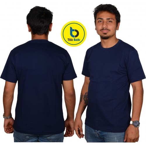 Lacivert Bisiklet Yaka T-shirt 
