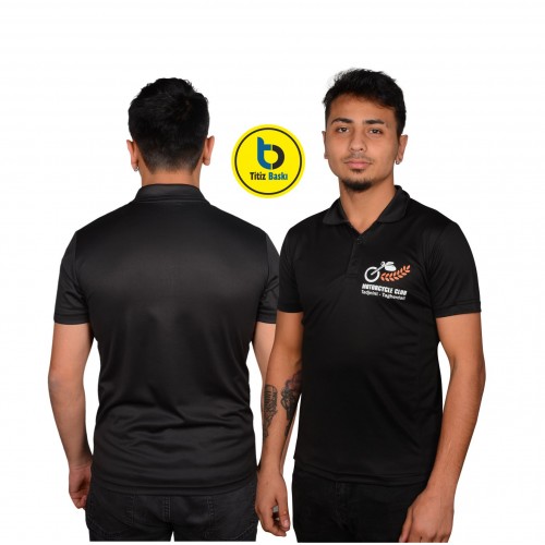 Siyah Polo Yaka Dri-Fit Shirt Damla Desenli 