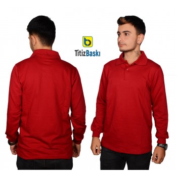 Polo Yaka Uzun Kollu Bordo Sweat