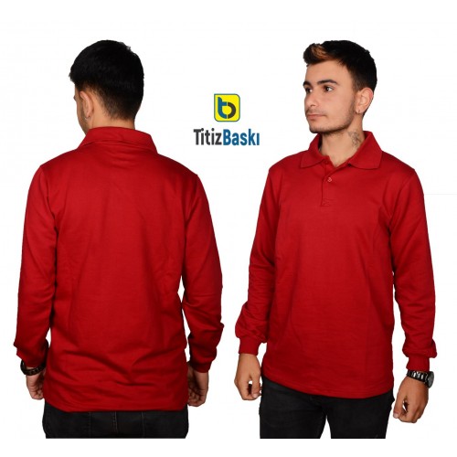 Polo Yaka Uzun Kollu Bordo Sweat Polo Yaka Uzun Kollu Bordo Sweat