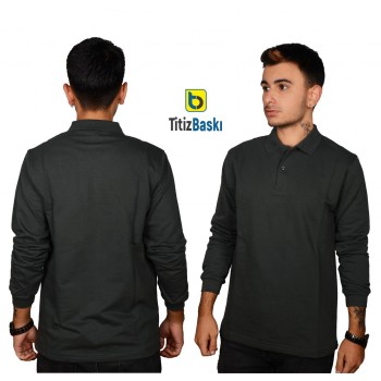 Polo Yaka Uzun Kollu Füme Sweat