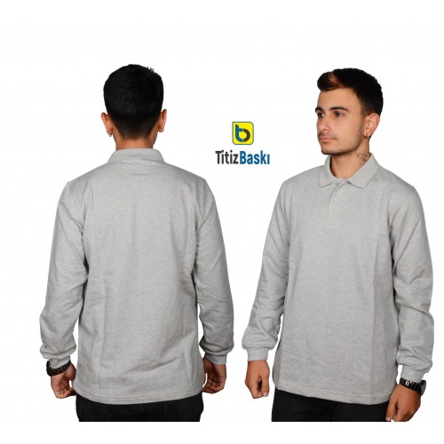 Polo Yaka Uzun Kollu Gri Sweat Polo Yaka Uzun Kollu Gri Sweat