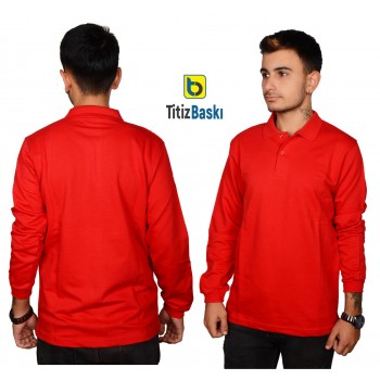Polo Yaka Uzun Kollu Kırmızı Sweat
