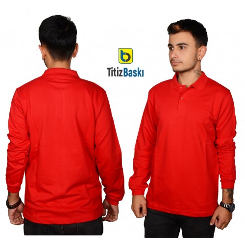 Polo Yaka Uzun Kollu Kırmızı Sweat Polo Yaka Uzun Kollu Kırmızı Sweat