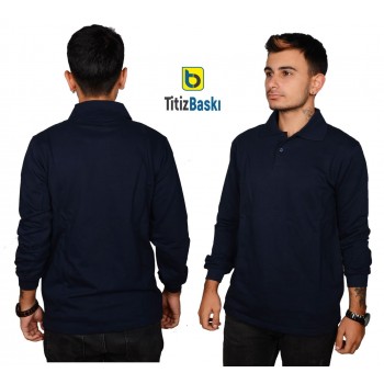Polo Yaka Uzun Kollu Lacivert Sweat