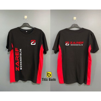 Kırmızı parçalı Bisiklet Yaka Siyah T-shirt 