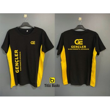 Sarı parçalı Bisiklet Yaka Siyah T-shirt 