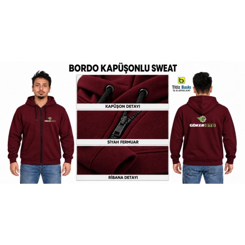 Fermuarlı Kapüşonlu Bordo Sweat