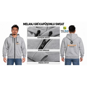 Fermuarlı Kapüşonlu Gri Sweat