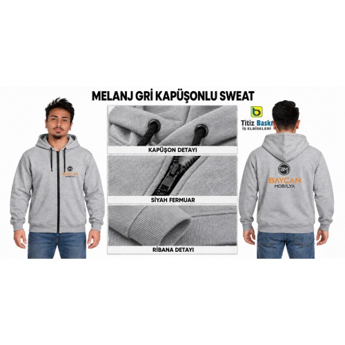 Fermuarlı Kapüşonlu Gri Sweat Fermuarlı Kapüşonlu Gri Sweat