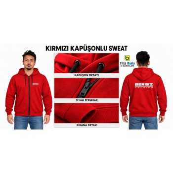 Fermuarlı Kapüşonlu Kırmızı Sweat
