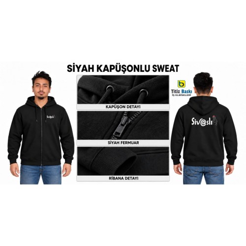 Fermuarlı Kapüşonlu Siyah Sweat Fermuarlı Kapüşonlu Siyah Sweat