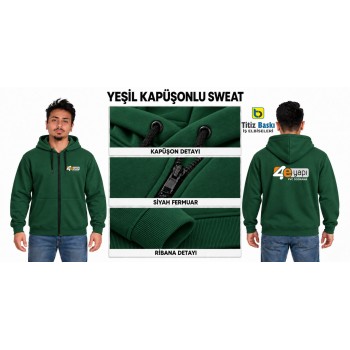 Fermuarlı Kapüşonlu Yeşil Sweat