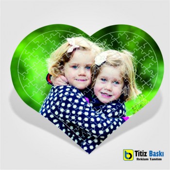 Resimli Puzzle Yapboz Kalpli A4 - A3