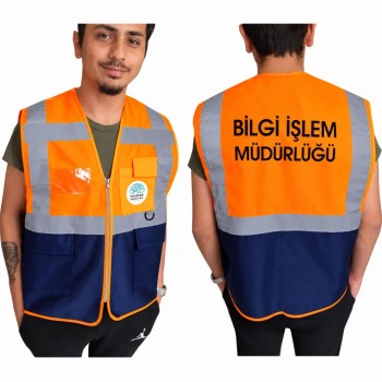 Turuncu Lacivert Parçalı Mühendis Yeleği
