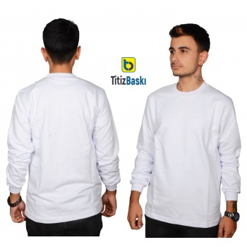 Uzun Kollu Beyaz Sweat Sıfır Yaka