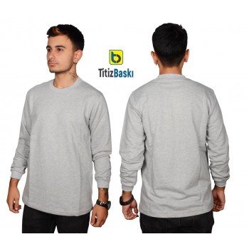 Uzun Kollu Gri Sweat Sıfır Yaka