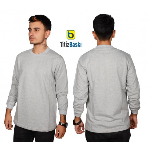 Uzun Kollu Gri Sweat Sıfır Yaka Uzun Kollu Gri Sweat Sıfır Yaka