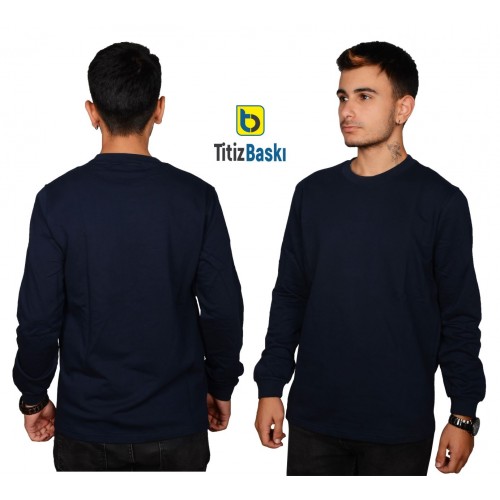 Uzun Kollu Lacivert Sweat Sıfır Yaka Uzun Kollu Lacivert Sweat Sıfır Yaka