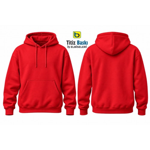 Kırmızı Kapşonlu Sweat Kanguru Cepli Kırmızı Kapşonlu Sweat Kanguru Cepli