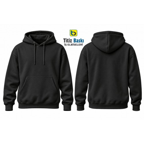 Siyah Kapüşonlu Sweat Kanguru Siyah Kapüşonlu Sweat Kanguru