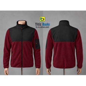 Bordo Softshell Parçalı Polar Hırka
