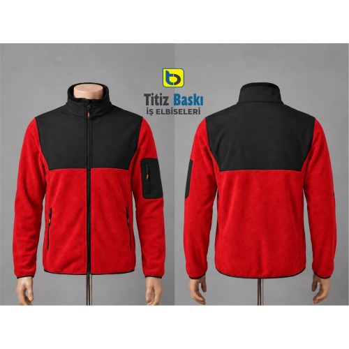 Kırmızı Polar Softshell Parçalı Hırka Kırmızı Polar Softshell Parçalı Hırka