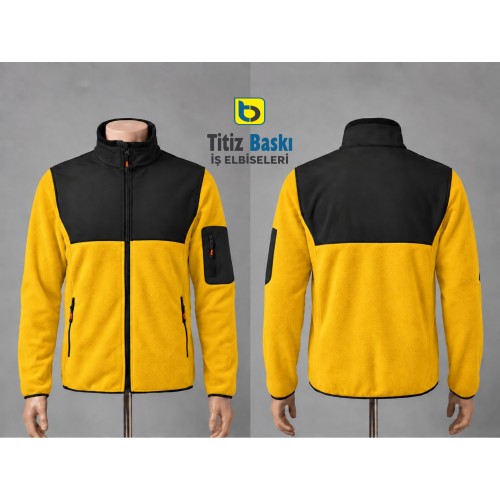 Siyah ve Sarı Softshell Parçalı Polar Hırka Siyah ve Sarı Softshell Parçalı Polar Hırka