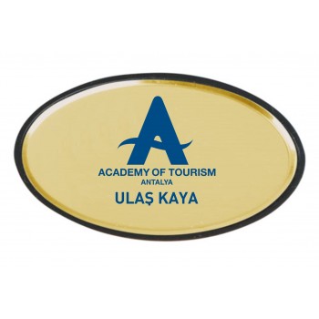 Oval Metal Yaka İsimliği Altın Sarı ve Gümüş