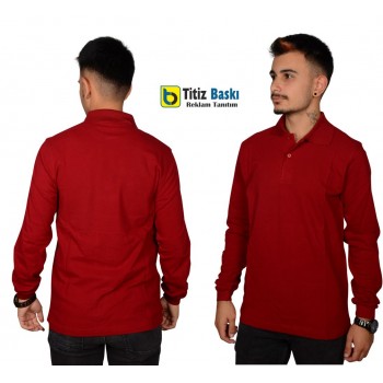 Bordo Uzun Kollu Lacoste Tshirt