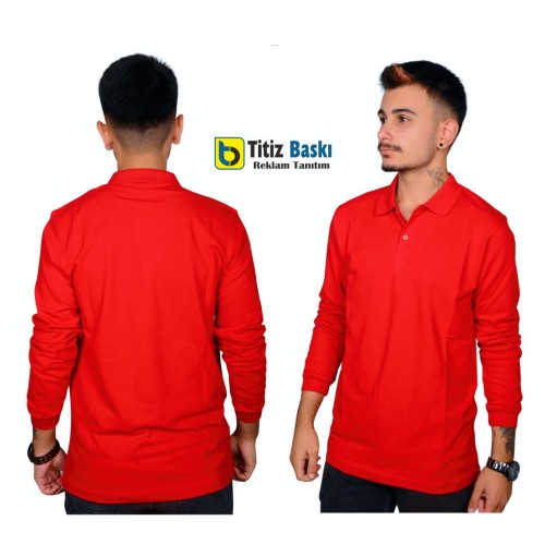 Kırmızı Uzun Kollu Lacoste Tshirt