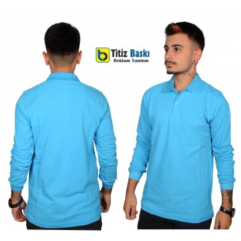 Turkuaz Mavi Uzun Kollu Lacoste Tshirt