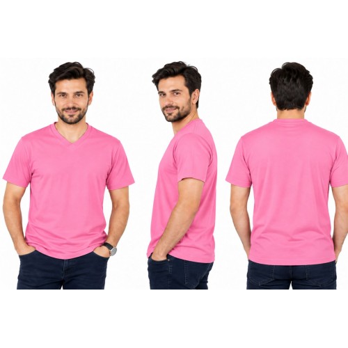 Pembe V Yaka Tişört